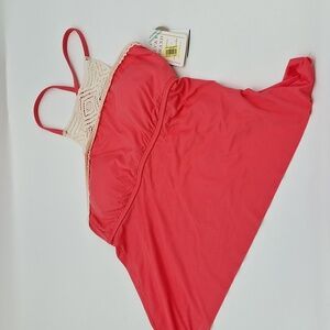 Lucky Brand Crochet High Neck Tankini Top Coral D-Cup